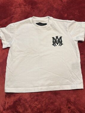 AMIRI White Tee with Black Logo Chest Emblem